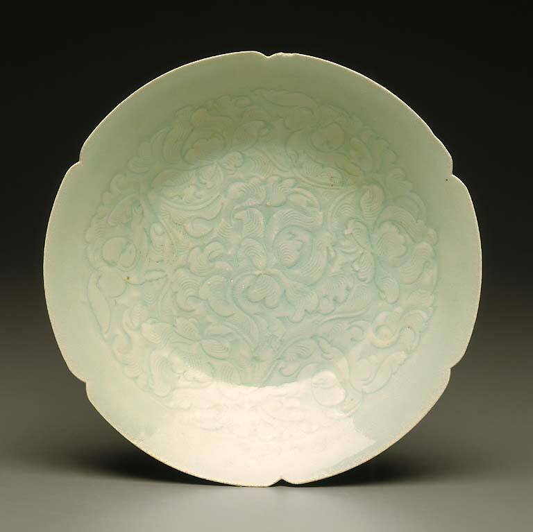 Shallow Celadon Dish with Peony Relief